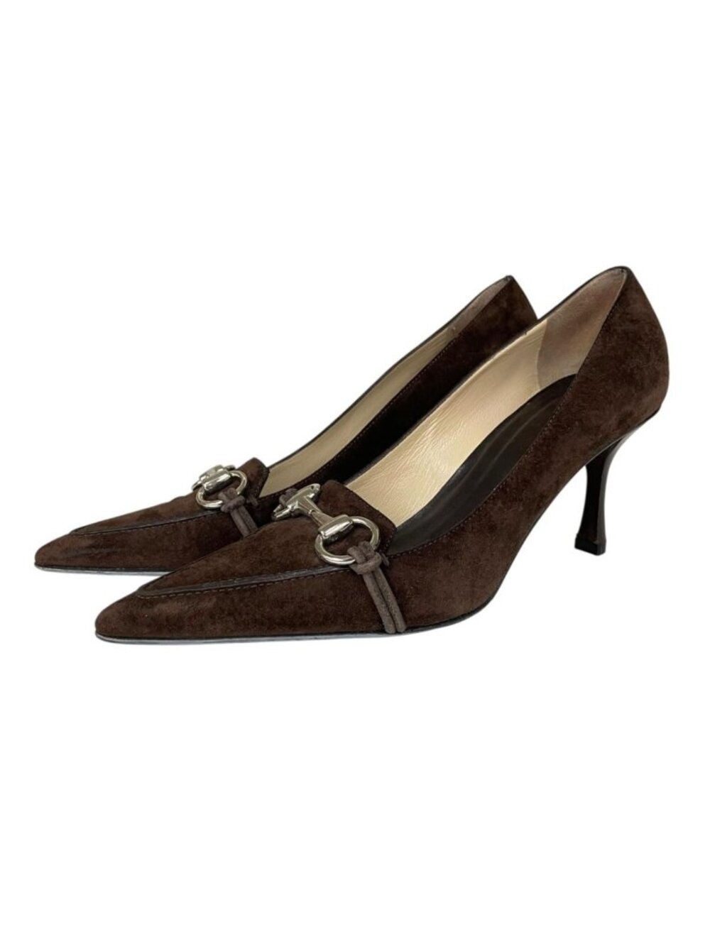Gucci Horsebit Leather Suede Pumps High Heels 37 Brown